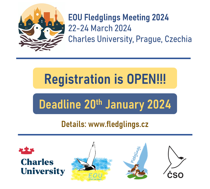 REGISTRATION IS NOW OPEN for the EOU Fledglings Meeting 2024!

Visit our website to secure your spot: fledglings.cz

Let's flock together! #EOUFledglings2024 #birds #ornithology🕊️🎉