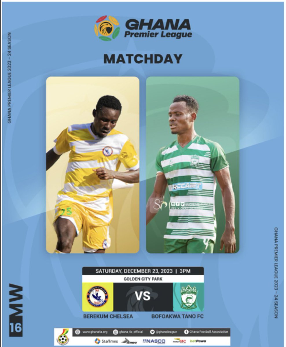 GhanaLeague's tweet photo. 📌 There is plenty to play for in the game between  Berekum Chelsea and Bofoakwa Tano at the Golden City Park today on Matchday 16. 

Who’s winning? 

@BerekumChelseaF 🆚 @bofoakwatano 

#GPLwk16 https://t.co/t5oQb7oaxJ