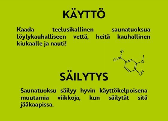 Vielä ehdit tekemään oman joulutuoksusi, joko joulusaunaan tai lahjaksi 🌲🍋🍦🍪🎁🧪 Testaa Kemistin Kipakkaa, Proffan Parasta, tai kokkaa kokonaan oma tuoksusi jouluisista mausteista👩‍🔬👨‍🔬🧑‍🔬😎 
Erityisen mukavaa puuhaa myös joulun pyhiksi, jos pikkuväellä käy aika pitkäksi 🎄🎅🏻💯