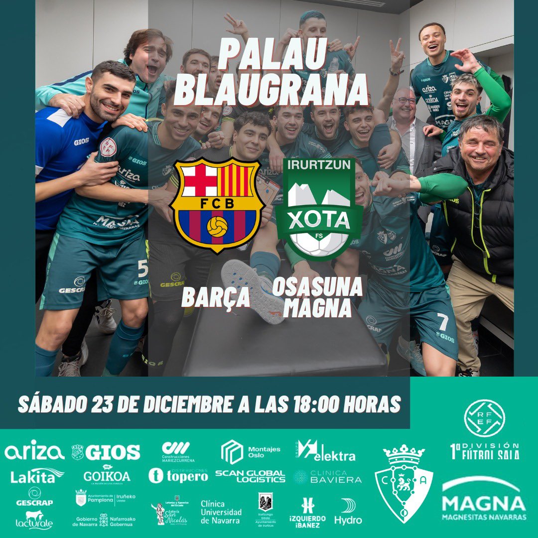 CDXOTA's tweet photo. ⚽️ ¡Día de partido! 

#OsasunaMagna se mide esta tarde a partir de las 18:00 horas al @FCBfutbolsala.

📺 @teledeporte 

💚♥️ #ElMitoContinúa 

▶️ https://t.co/ez20R5T3Mi https://t.co/4bxxPv9xC1