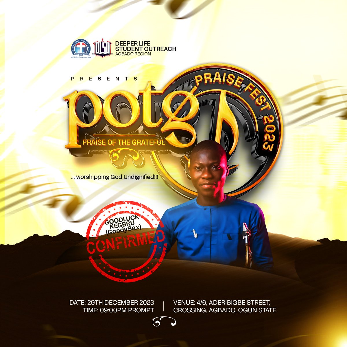 PraiseFestAgbad's tweet photo. Goodluck Kegbru Aghoghowia, aka GoodySax is a saxophonist. 
He is a graduate of the Muson School of Music, Lagos.
He has played with Buchi, the popular Reggae Gospel Artist, and many others.

https://t.co/8wx7fJpMeP

#praisefestival #PraiseConcerr #POTG #praiseofthegrateful https://t.co/CtcE2gDMOn