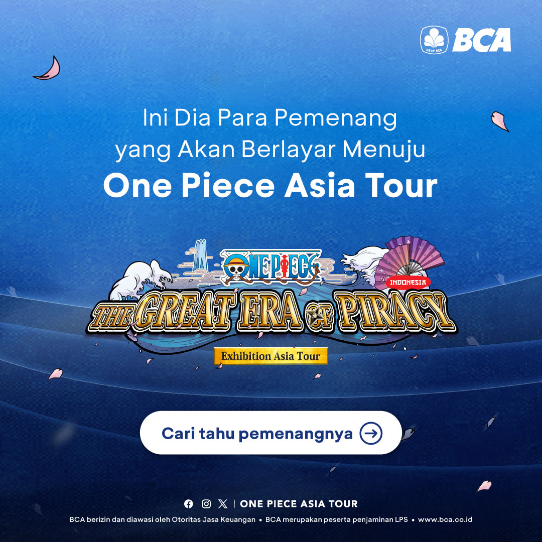 XpresiBCA's tweet photo. Wohooo! Selamat untuk para Nakama yang sudah memenangkan tiket giveaway dari @goodlifebca & @onepieceasiatour! Udah siap untuk berlayar secara nyata menuju One Piece Asia Tour?👀🏴‍☠️✨

Eitss.. Buat yang ketinggalan activity-nya, masih ada kejutan lainnya yang bisa kamu dapetin nih.. Pantengin terus di sosmed BCA, ya~