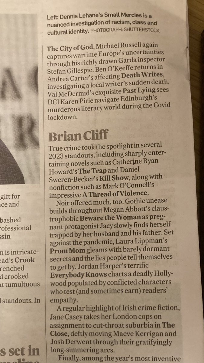 Highly chuffed to make it into the @IrishTimes Best Crime Fiction of 2023 along with amazing fellow Irish writers @cathryanhoward @LivKiernan @JaneCaseyAuthor @lizzienugent @una_m_mannion @mrkocnnll all of whose books I loved!