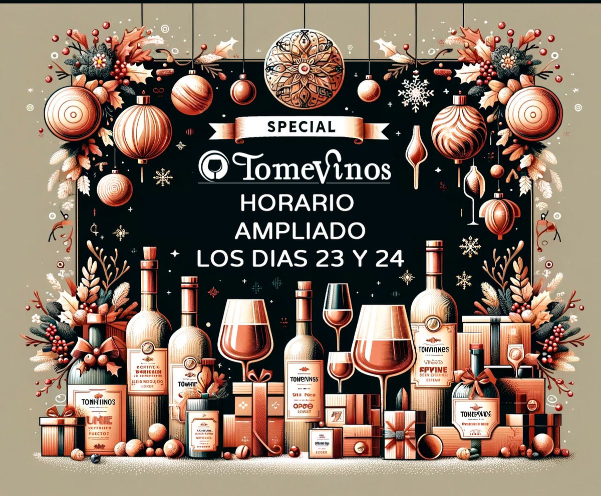 ¡Navidad en TomeVinos!. Para poder atender vuestra compras de última hora, hoy abrimos de 10 a 18 h y mañana día 24 de 10 a 14 h, ¡gracias por venir a visitarnos!.
