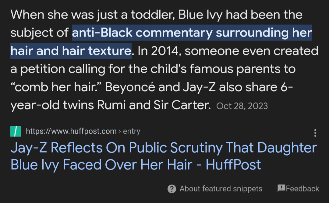 SpookByYourDoor's tweet image. Just for historical accuracy.

They focused on Simone Biles' hair on her wedding day (2023).

They dragged Gabbie Douglass' WHILE SHE WAS GETTING A GYMNASTICS GOLD MEDAL (2012).

And then they came for Blue Ivy's natural hair. (2014)

Carry on!