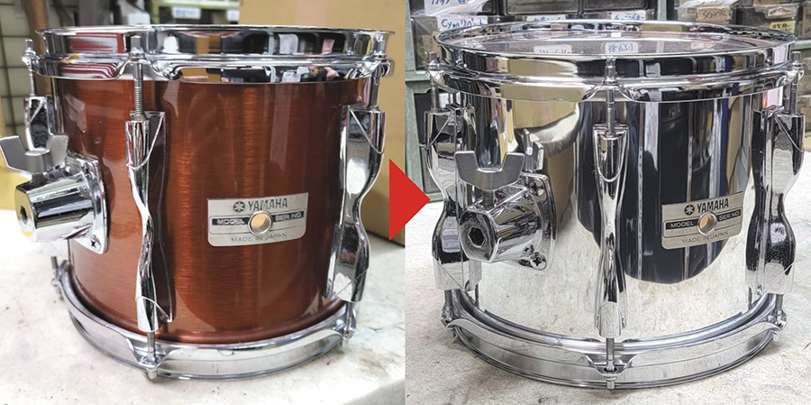 shopcanopus's tweet image. 【修理工房ブログを更新しました】

今回はYD9000 10&quot;x8&quot;タムのカバリング巻替えについて！
シルキーブラウンカラーから、ミラークロームカラーへ大変身！
ご依頼ありがとうございました♪

↓全文はコチラから！  
shopcanopus.jp/repair/blog/20…

 #cscrp