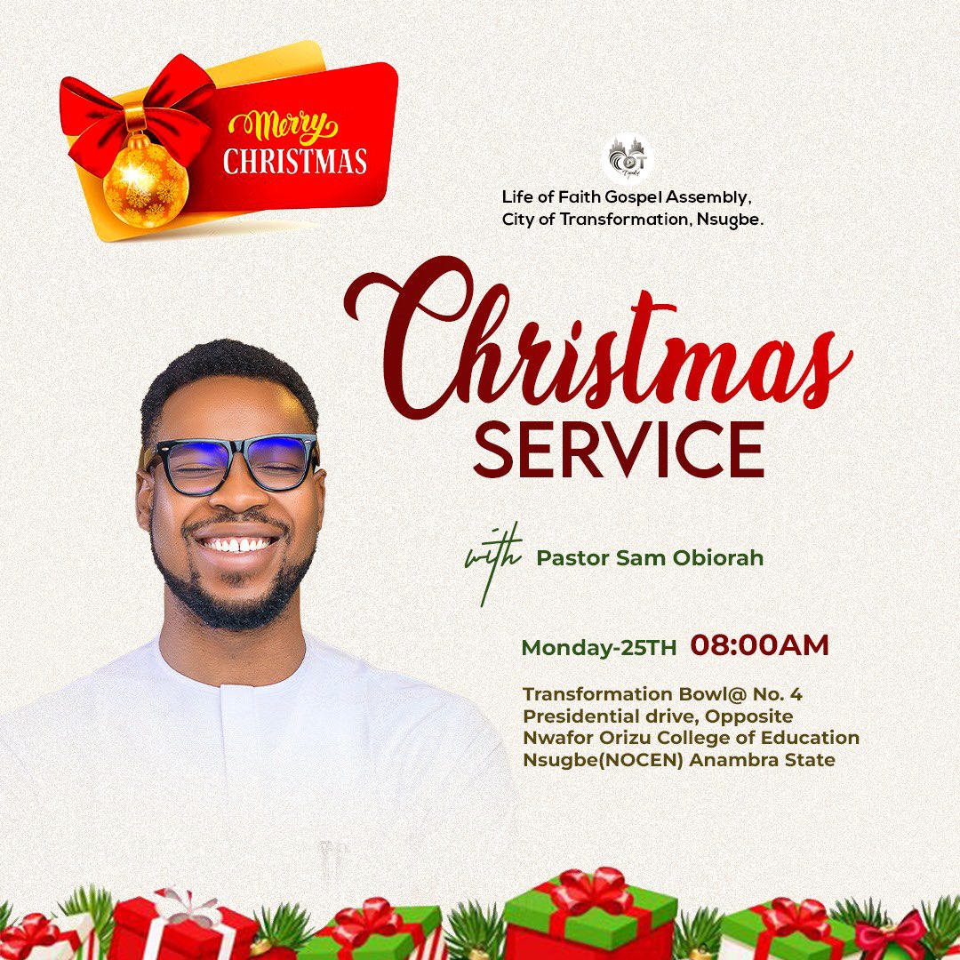 pstsamobiorah's tweet photo. Christmas is not about Santa or merriment alone but a time to celebrate the person of Jesus.  Without Him, every attempt to change the world only led to frustration.

Join us on 25th December at any of our expressions for an amazing Christmas service as we celebrate the birth of Christ.

You can also connect with us online using any of the following channels: 
YouTube: https://t.co/UPXqYF10MA
Facebook: https://t.co/gs79G5Qb2n

Merry Christmas in advance

#lfgacot #pstsam #christmas