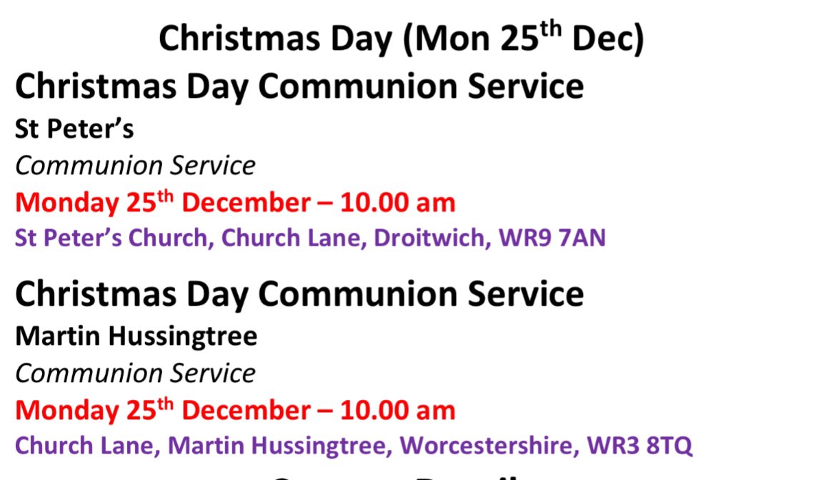 Join us over the next few days…. Christmas Eve: 9.30am - St Augustine’s, Quiet Said Communion or Morning Prayer on zoom. 
11am - St Andrew’s - informal Christmas get together with Carols… 
Then afternoon, evening &amp; Christmas morning we celebrate! All Welcome! #GodWithUs
