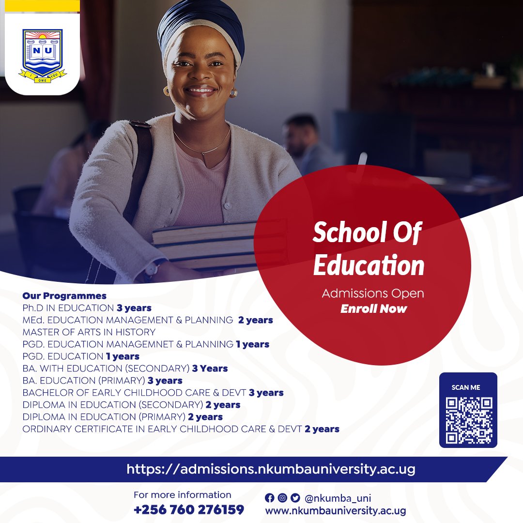 NkumbaUni's tweet photo. 500 Scholarships Up for Grabs!

See details in the link below; https://t.co/Mkp1nKwzp6
 &amp; siege a scholarship opportunity.

Applicants must have enrolled at Nkumba University. 

To enroll, scan QR code on the posters or open link; https://t.co/cucZgnuKhl

#I_Owe_You https://t.co/CvGo2WH5Kr