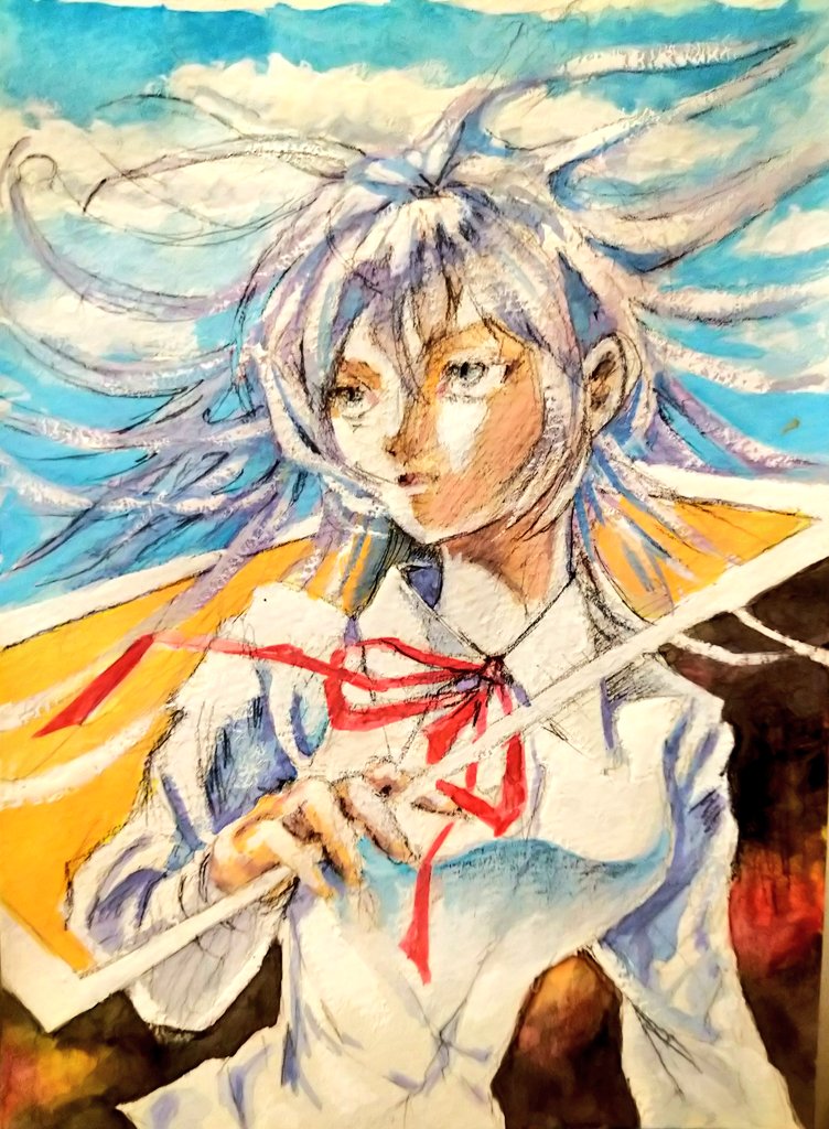 CALL THE MORNING. 朝を喚べ！ #LEFTHANDWORK #DRAWING #WATERCOLORS