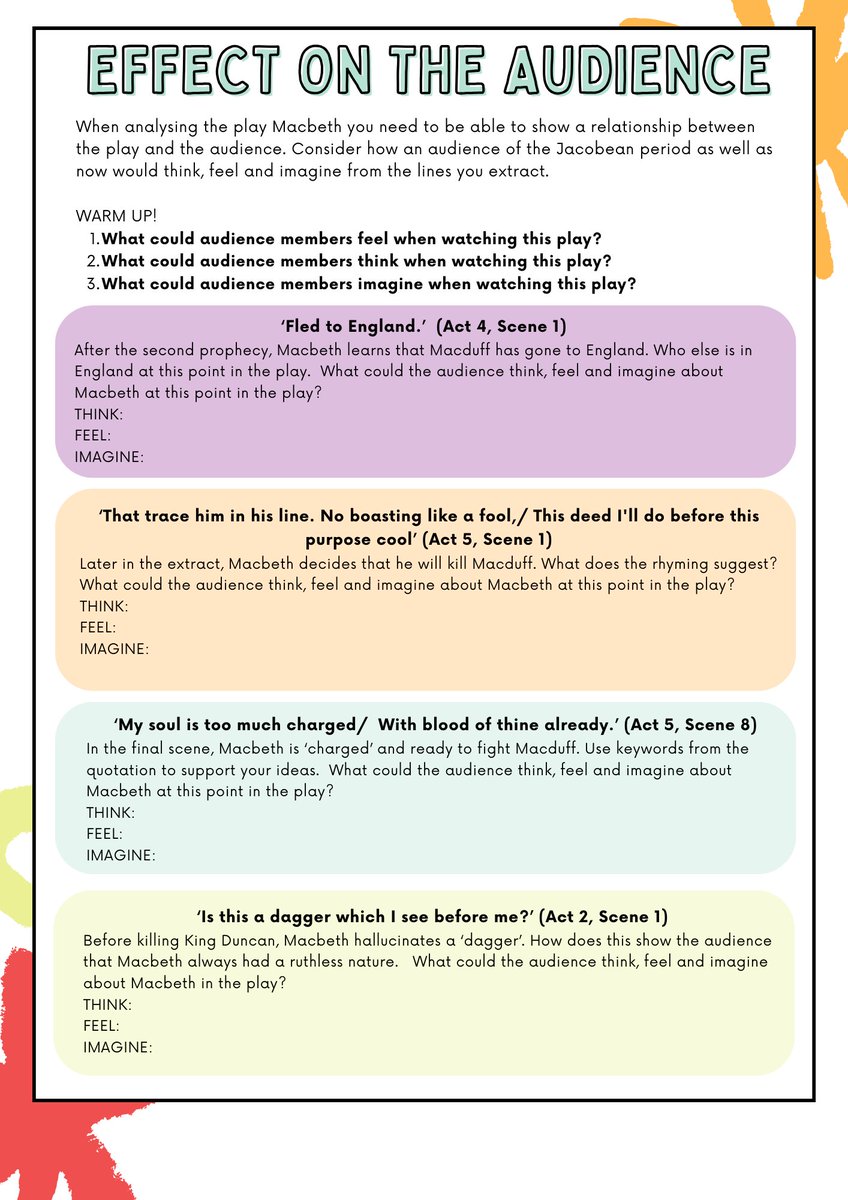 mrs_chudasama's tweet photo. ❣️NEW RESOURCE ALERT❣️

Macbeth #Exam Practice: Ruthless  https://t.co/BBLaND6tEY

Get this 7⃣ page mini-assessment booklet!

🩸 Scaffolded Plan
🩸 PEEZL structure (with sentence starters)
🩸 Warm up activities
🩸Language Analysis 
🩸 Self assessment @AQAEnglish AOs

#TeamEnglish https://t.co/Nc13mBqY3f