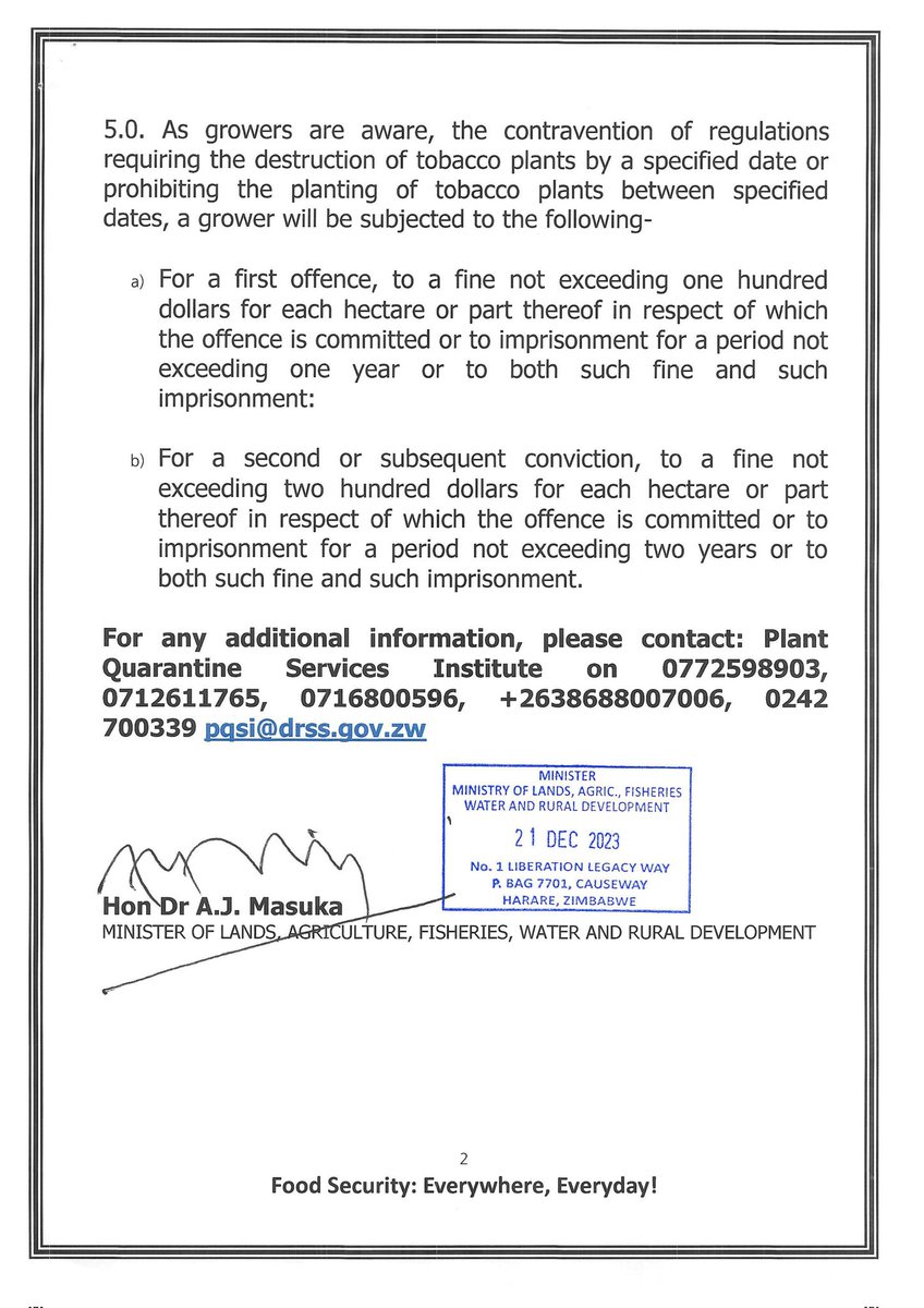 Attention!! 
Review of the Tobacco Seedlings destruction date for the 2023/24 season.

#forlivelihoods #forsustainability #going4growth #Tobaccofarming #Tobaccogrowers