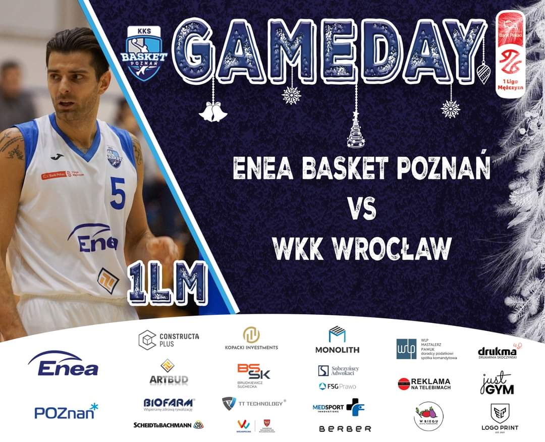 basketpoznan's tweet photo. 𝐆𝐀𝐌𝐄𝐃𝐀𝐘❗️
Pekao S.A. 1 Liga Mężczyzn
🏀 Enea Basket Poznań vs WKK Wrocław
📆 23.12.2023
⏱ 14.00
🏟 Hala AWF Poznań, ul. droga Dębińska 10c, Poznań
🎥 https://t.co/Q9Pc6W9ADf
#enea #miastoPoznan #artbud #constructaPlus #biofarm
#poznanwspiera #basket #kks #pzkosz https://t.co/mjGlZICAyY
