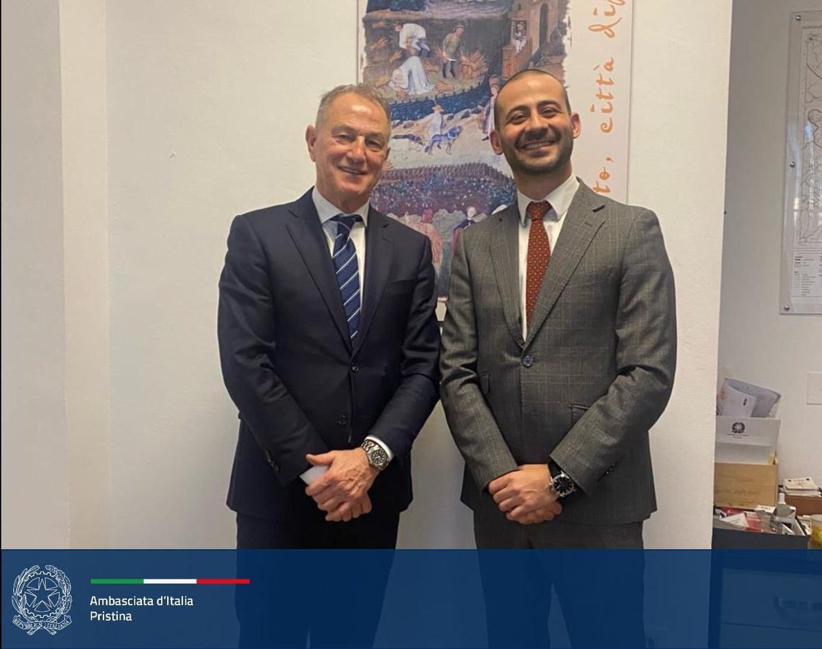 Happy to welcome <a href="/giannidebiasi/">Gianni De Biasi</a> at the #Embassy during his staying in #Kosovo for the “Doctor Honoris Causa” awarding by <a href="/UniversumKS/">UNI-Universum International College</a>.
Grazie per la visita, mister! ⚽️