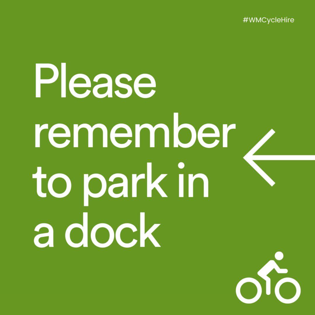 Don’t forget to return your bike to a docking station when you finish your journey. Let’s work together to ensure our bikes are available for all to use.

#WMCycleHire #cyclehire #ebike #cyclinguk