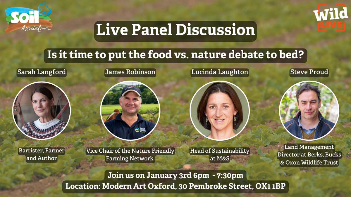 Can we achieve a food system with nature at its core? Find out on January 3rd at our next live event! Join our CEO @craigbennett3 at @mao_gallery as he chats to our expert panel @lucindahensman, @JRfromStrickley, @wigsandwords and Steve Proud @BBOWT 👉 wildlifetrusts.org/events/2024-01…