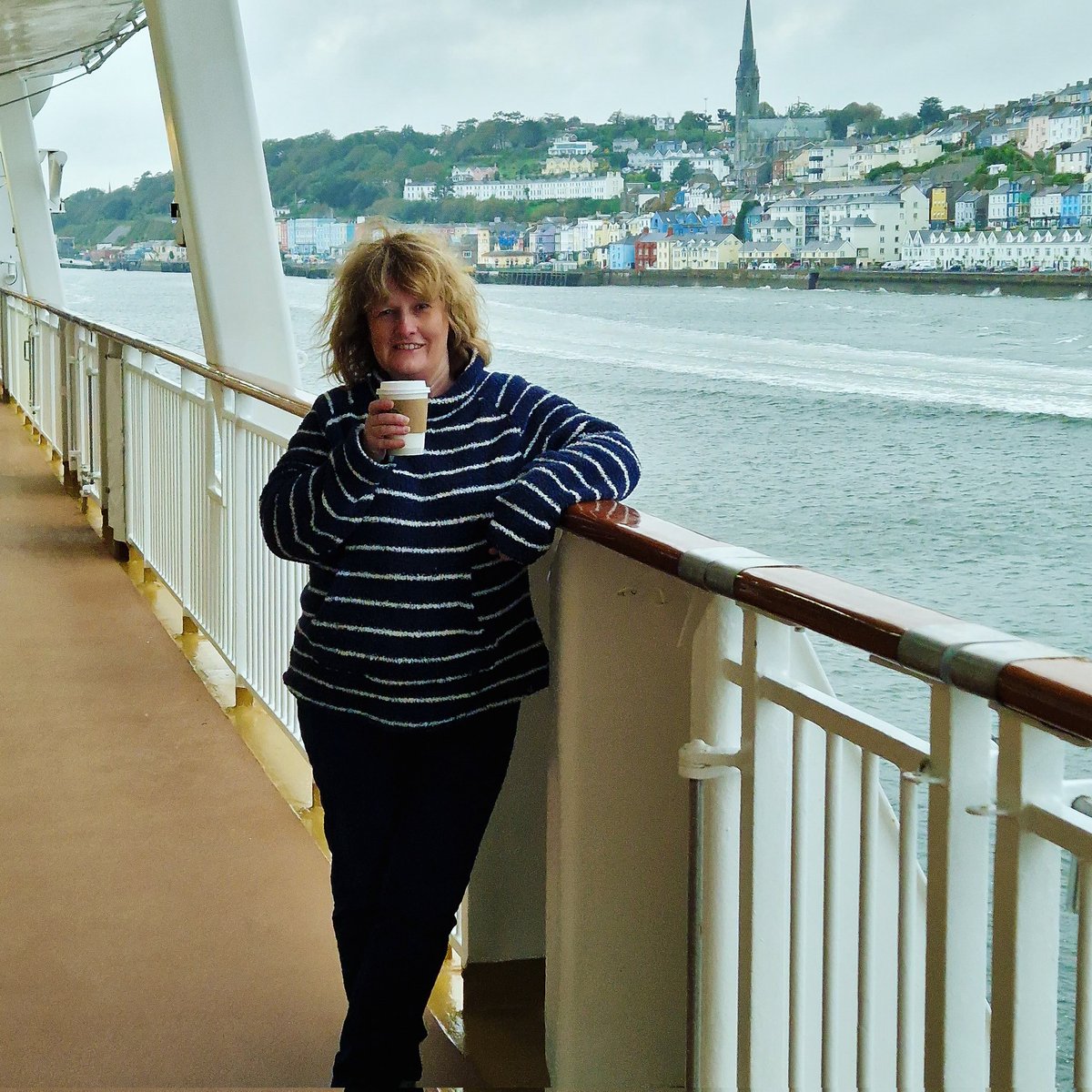Sailing away from Cobh in Ireland 🇨🇮, usual sailaway cocktail replaced by a hot chocolate as it was rather chilly ... I loved the full wrap around prom deck on <a href="/CruiseNorwegian/">Norwegian Cruise Line</a> Norwegian Star #cruising #Travel #travelblog
