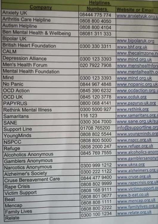 UnionMedicalLt1's tweet photo. This is the most distressing time of the year for so many people. Here are some numbers to share with as many people as you can. Please you are not alone. Just pick up the phone and call. https://t.co/rbL4k4dFeX
