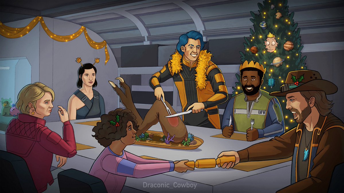 Happy Holidays from the crew of the Deimos Dream! 🎄

#Starfield #StarfieldFanart #DigitalArt #Fanart