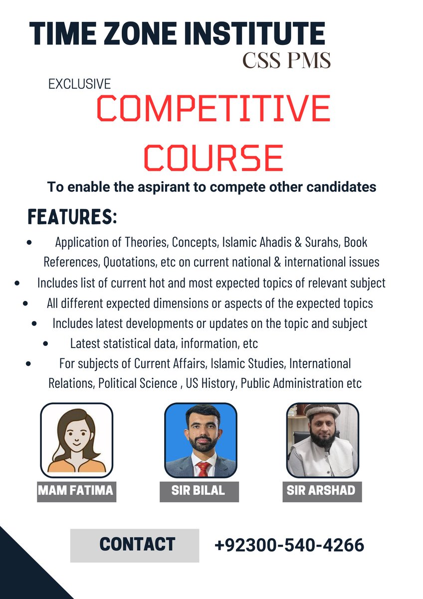 timezone_instit's tweet photo. 🚨 CSS COMPETITIVE COURSE 🚨
#ExclusiveContent #exclusive
#competitivecourse #advancecourse #csspreparation #CSSExam #css2024 #css2025 #FPSC #PPSC #ppscpreparation
#evaluation #checking #assessment #css #PMS #PCS #online #timezoneinstitute #Optional #Compulsory #timezone https://t.co/DDCMOogNeP