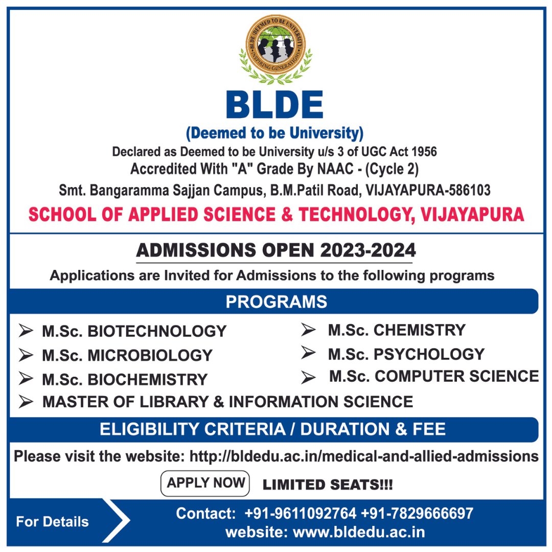 bldedu's tweet photo. Admissions Open 2023-24 for School of Applied Science &amp; Technology, Vijayapura.

Apply now!!! Limited Seats 💥 

For more details:
🌐: https://t.co/doQWh7cmVC
📞: +91-9611092764, +91-7829666697

#bldeians #bldedu❤️ #scienceandtechnology
#admissionsopen https://t.co/KWoQQAaWaS