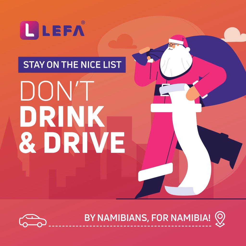 LEFA_Namibia's tweet photo. During this festive season, prioritize safety and responsibility. 🎄🌟
Don’t risk it – ride responsibly! 🚗✨
#SafeRides #ChristmasCheers #catchalefa https://t.co/V4yghexXkl