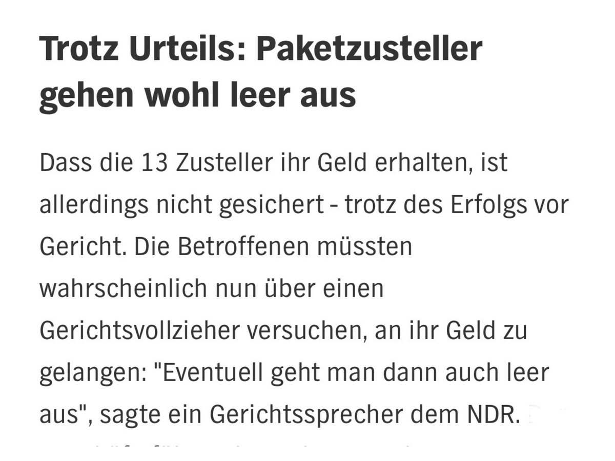 ⚠️ Wer wissen will, warum es angesichts der Wildwest-Methoden in der Paketbranche nicht reicht, geltendes Recht durchzusetzen (oft schon schwer genug), der sollte sich diesen Fall mal anschauen. ➡️ Es braucht endlich ein Verbot von Subunternehmerketten in der #Paketzustellung!