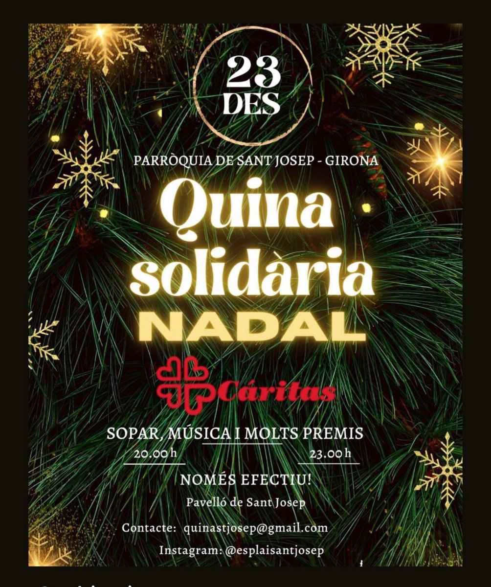 Avui tot@s a la #quina de <a href="/EsplaiStJosep/">Esplai Sant Josep</a> en favor de <a href="/caritasgirona/">Càritas Diocesana de Girona</a>. Moltes gràcies als comerciants i empreses de <a href="/Girona_Cat/">Ajuntament de Girona</a> que han participat en els lots. A veure si s’acaben els cartrons…