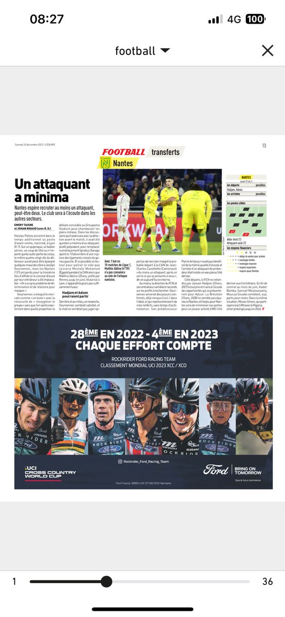 L'Equipe du jour! 🤩
Ca résume à 100% notre saison 2023: de la progression, de la performance, du team spririt, du travail collectif et de la passion.
Merci à <a href="/FordFrance/">Ford France</a> pour ce bel hommage dans les différents magazines <a href="/lequipe/">L'Équipe</a>.
Bonnes fêtes à tous!