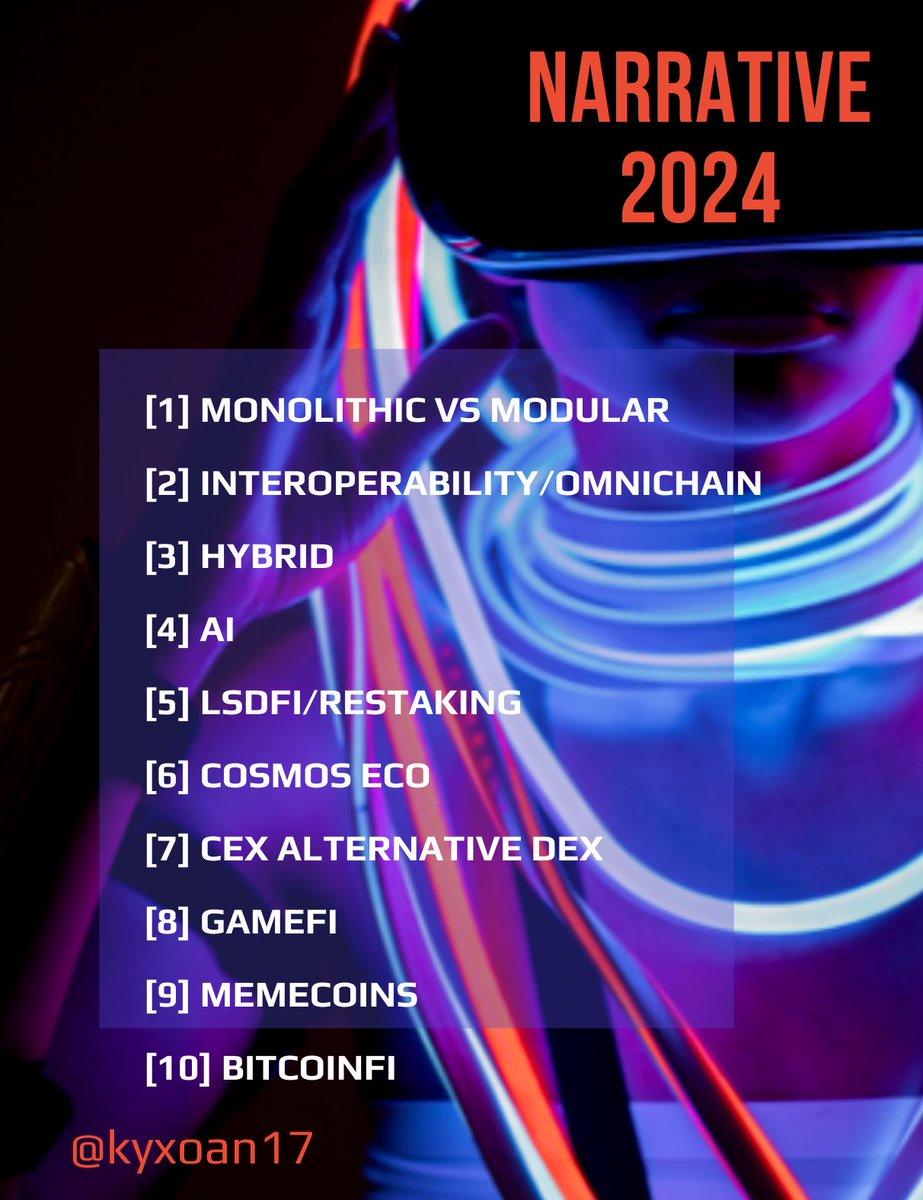 Narrative + Trend Chính 2024

Công thức đầu tư 2024, tối ưu bởi CPC Capital:

> Projects backed by: VCs + CEX + MM + COMMUNITY <

Ví dụ: $TIA = Binance/Coinbase + Jump + Tech + Narrators

→ Nền tảng triết lý đầu tư đơn giản: Tận dụng "IQ80". Ở đâu có câu chuyện