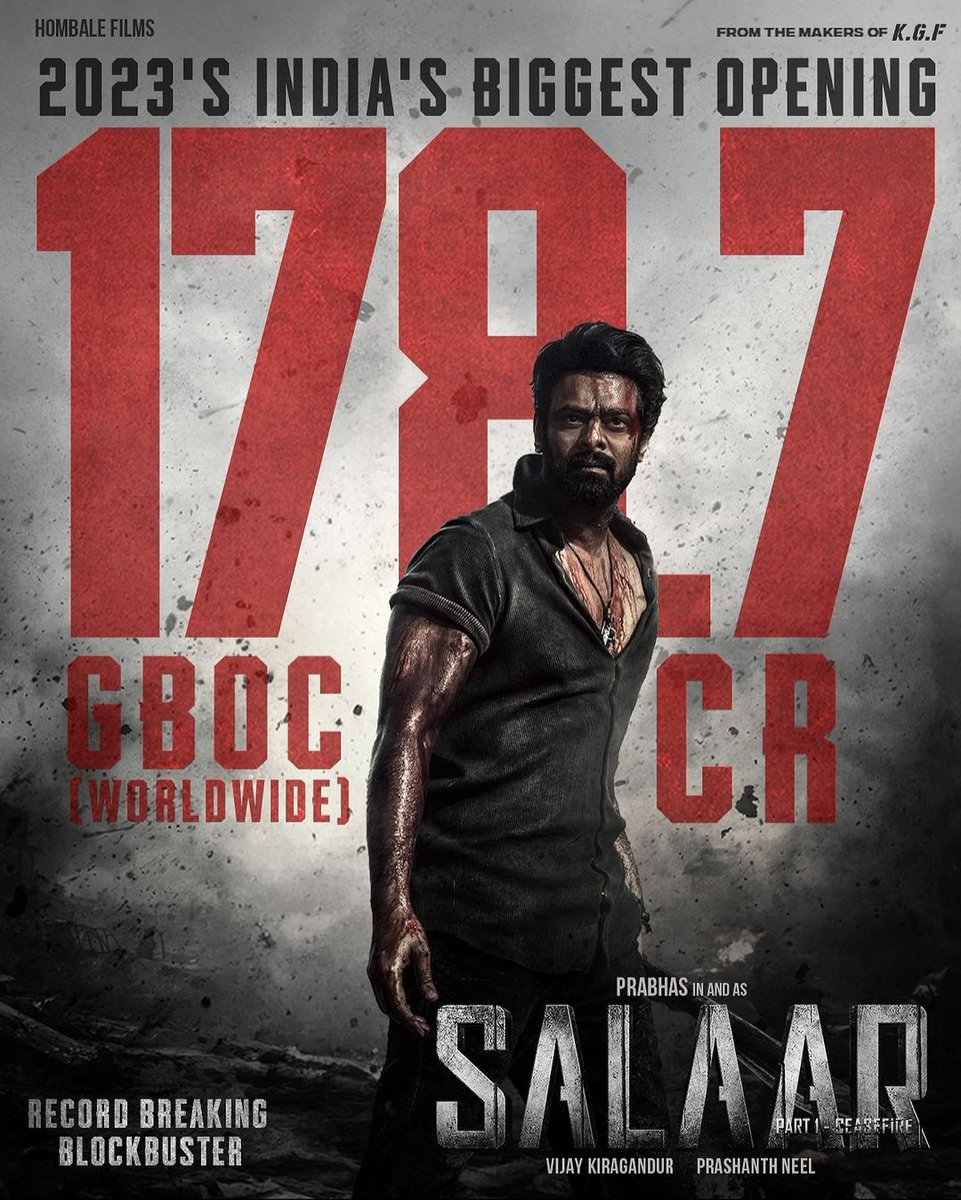 ankitsolanki96's tweet photo. Congrats to the #Salaar dinosaur #Prabhas 

WWBG Day 1: 175+ Crore

Broke all records for 2023

Hats off to you #PrashanthNeel #HombaleFilms #PrithvirajSukumaran #SalaarRulingBoxOffice #SalaarCeaseFire #SalaarBlockbuster #SalaarBoxOffice #BlockbusterSalaar #Prabhas𓃵 #prabhasfans https://t.co/q0olAZVU96