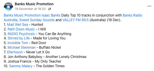 Thanks a bunch Isaac Banks for adding Made for Loving You to your Top 10 on @BanksRadioAU