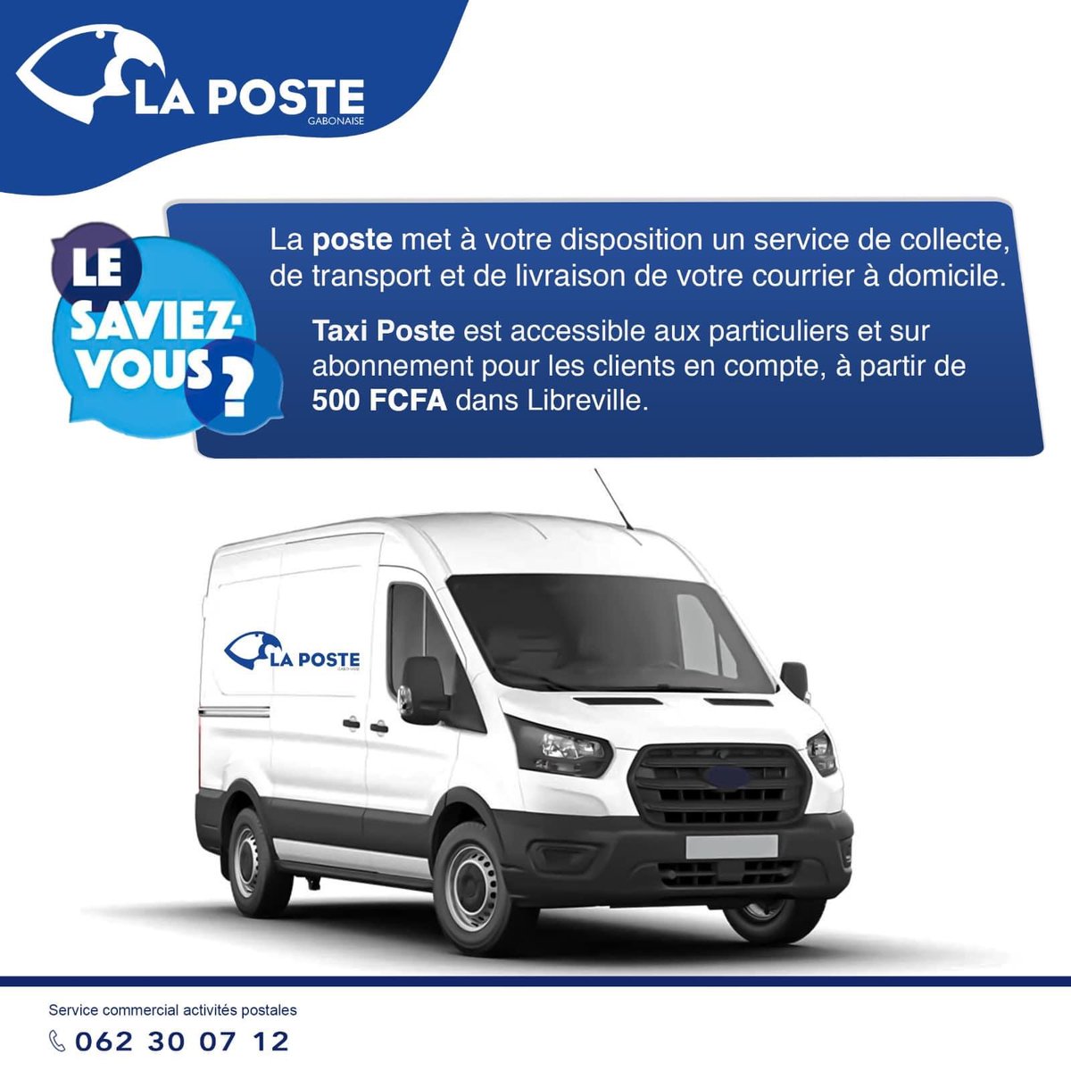 poste_sa's tweet photo. #PosteNews
Pas le temps de passer récupérer votre courrier ?
La Poste s'en charge avec son service de collecte, transport et livraison.
Pour plus d'infos, contactez le service commercial au : 062 30 07 12. #LaPoste #Confiance #Proximité #Gabon https://t.co/AfwrtCT2Rr