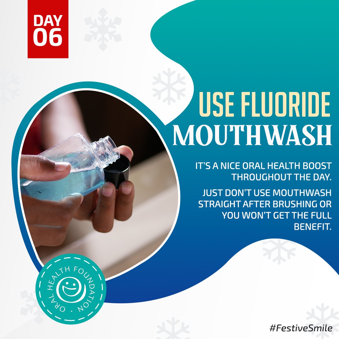 Add a swish of mouthwash to your oral care routine for an extra boost of freshness during the holidays. 

Just remember not to use mouthwash straight after brushing, or it'll wash away the concentrated fluoride in the toothpaste left on your teeth #FestiveSmile