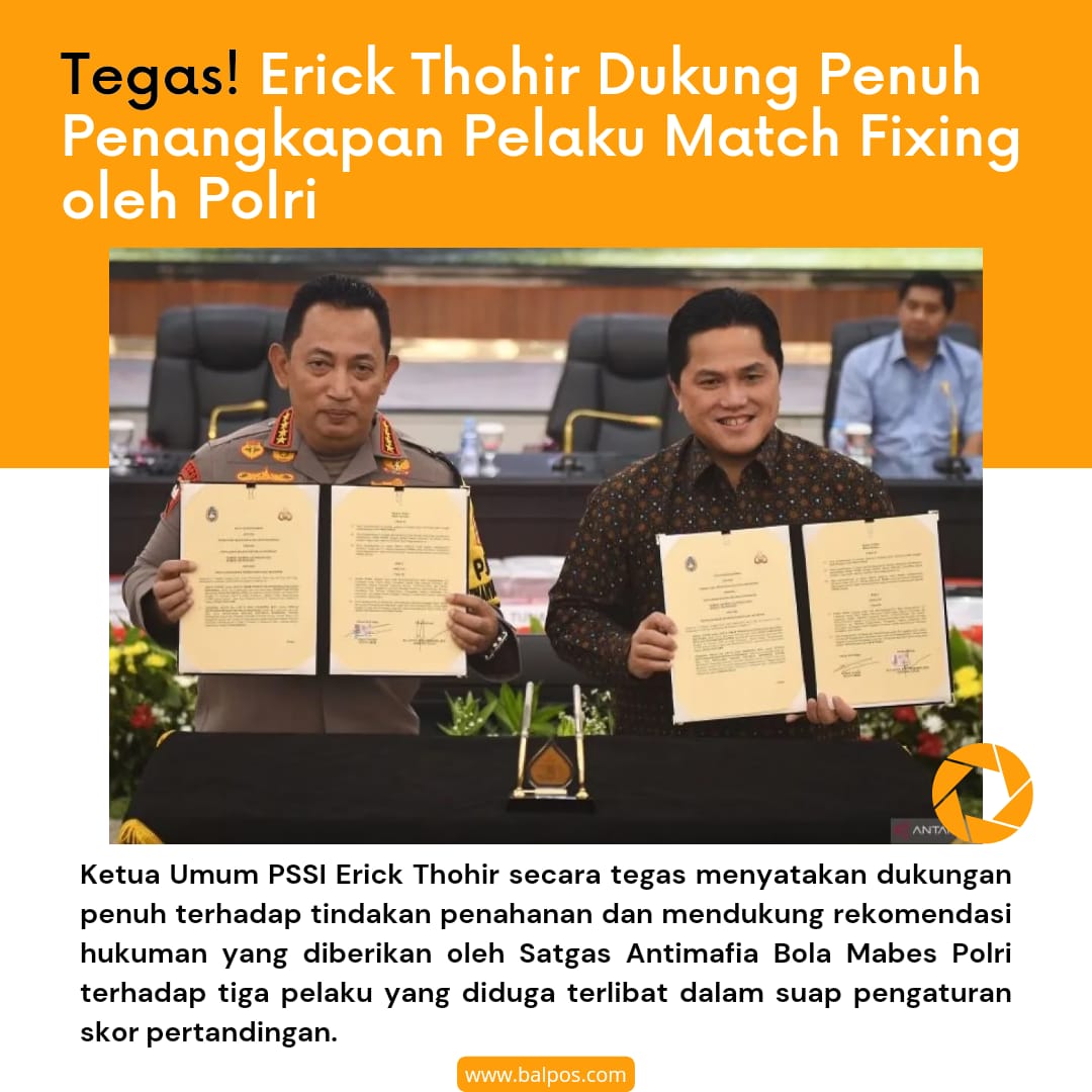 GabardaJames's tweet photo. Kereennn! Erick Thohir secara tegas mendukung penuh tindakan penahanan terhadap pelaku match fixing yang dilakukan Polri

@erickthohir
#PemimpinTepatSolutif https://t.co/2EjWGzgoL7