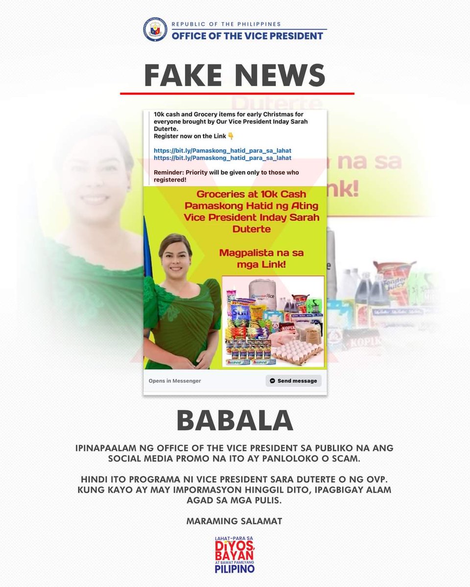 BABALA

Ipinapaalam sa publiko na ang social media promo na ito ay panloloko o scam.

Please see more here:
m.facebook.com/story.php?stor…