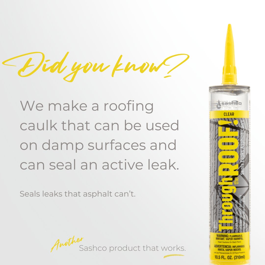 SashcoInc's tweet image. Through the Roof!: a co-polymer rubber elastomeric sealant for roofers who need a sealant that works in wet conditions and seals leaks asphalt can’t. Superior bond durability and UV-resistant, crystal clear, and paintable.

#ThroughTheRoof #Sashco #ProductsThatWork #Roofer