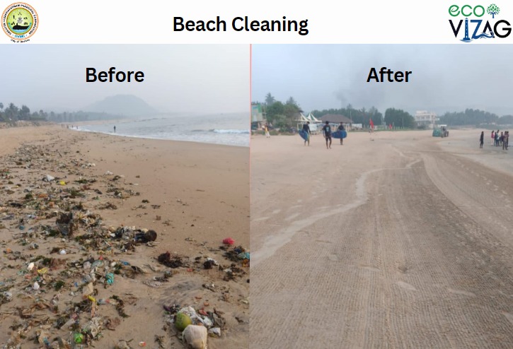 GVMC_VISAKHA's tweet photo. Beach cleaning machines of GVMC clearing the garbage in the shore.

#EcoVizag 
#ISupportEcoVizag 
#BeachCleaning https://t.co/iIhCMVVa1e