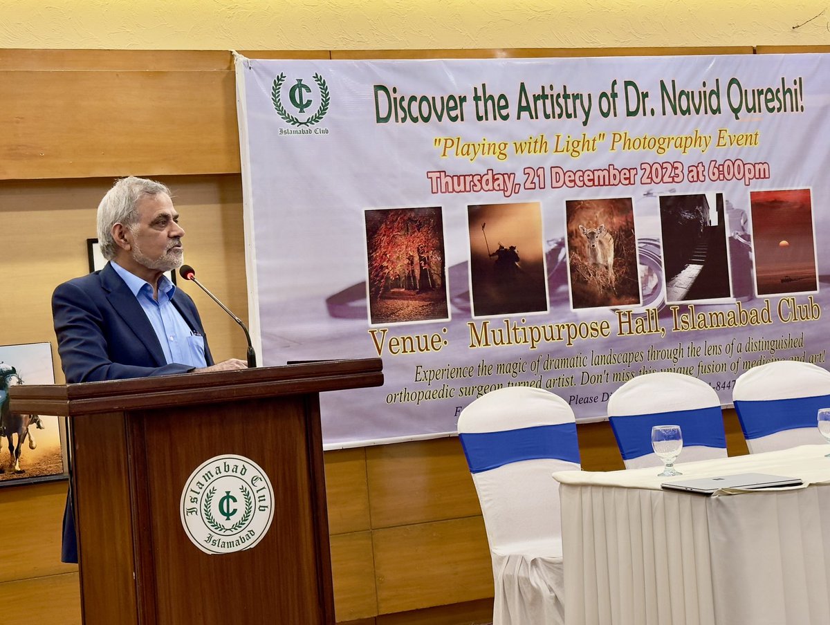 ClubIslamabad's tweet photo. 📸✨ Dr. Navid Qureshi's "Playing with Light" Event was a radiant journey through Quranic references, Sadequain's influence, and stunning photos capturing various lights—from Lahore streets to Tuscany mornings. Thanks to all attendees, and kudos to @IslamabadClub for arrangements https://t.co/ORSbah4MVN