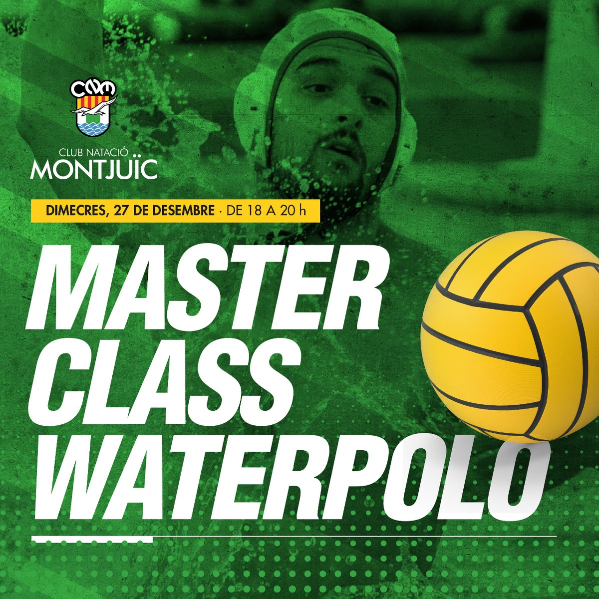 CN_Montjuic's tweet photo. 🤽🏼Masterclass #Waterpolo. 👉🏻 Aquest dimecres 27 de desembre de 18h a 20h no et perdis l'entrenament dels jugadors i jugadores dels primers equips amb les categories petites del club. Una masterclass guiada pels entrenadors dels equips absoluts.
No hi falteu! https://t.co/dopL16zQq1