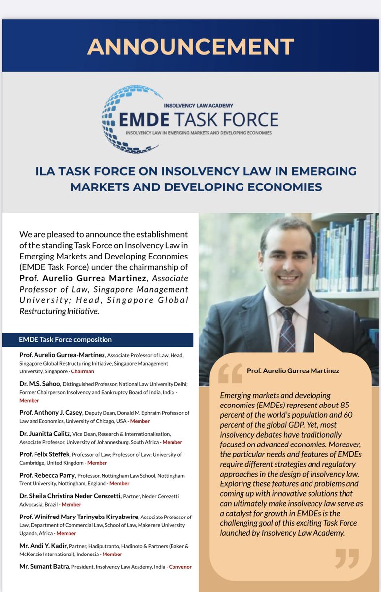 Thrilled, honored and grateful for the opportunity to be part of this amazing initiative launched by @insolacademy! 🙏Can’t wait to start working on this exciting project and to do in such stellar company! 🤗💪@SumantBatra @Tony_J_Casey @lawprofparry @jccalitz #insolvency #EMDE