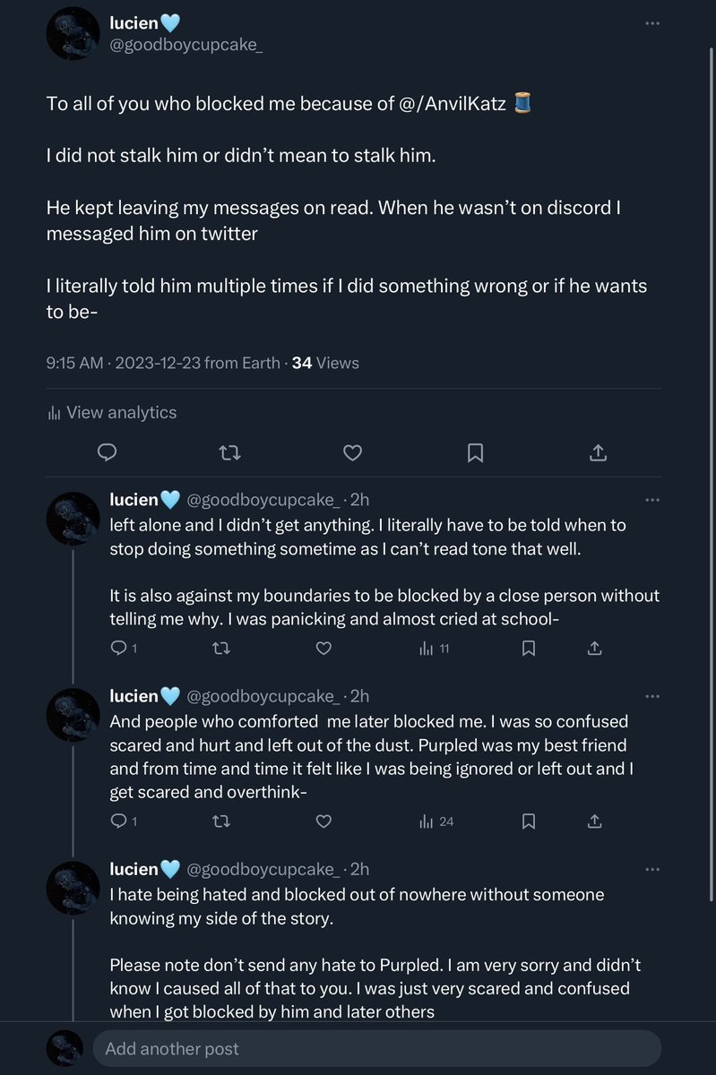 staticcupcake_'s tweet photo. To all who blocked me on my main because of @/AnvilKatz

Please listen to my side I don’t want to send hate to anyone or people siding with me I just want to be listened to #smiletwt https://t.co/NrYMvsT2nB