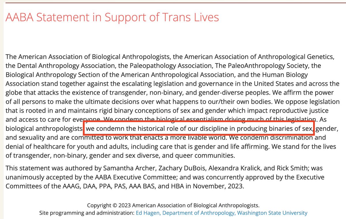 whyevolutionistrue.com/2023/12/23/the… Yes, the most respected journal in anthropology has denied that there are two sexes in humans, on ideological grounds of course!