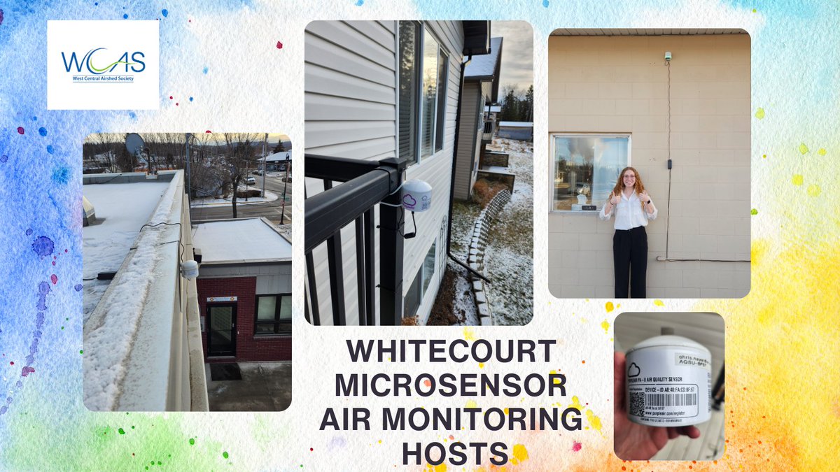 WCAS staff recently installed PurpleAir fine particulate microsensors air monitors in the @Townofwhitecourt Thank you to the three hosts offered their homes and businesses to host the monitors. 
#whitecourt #AirMonitoring #healthycommunity #communityscience #collaboration