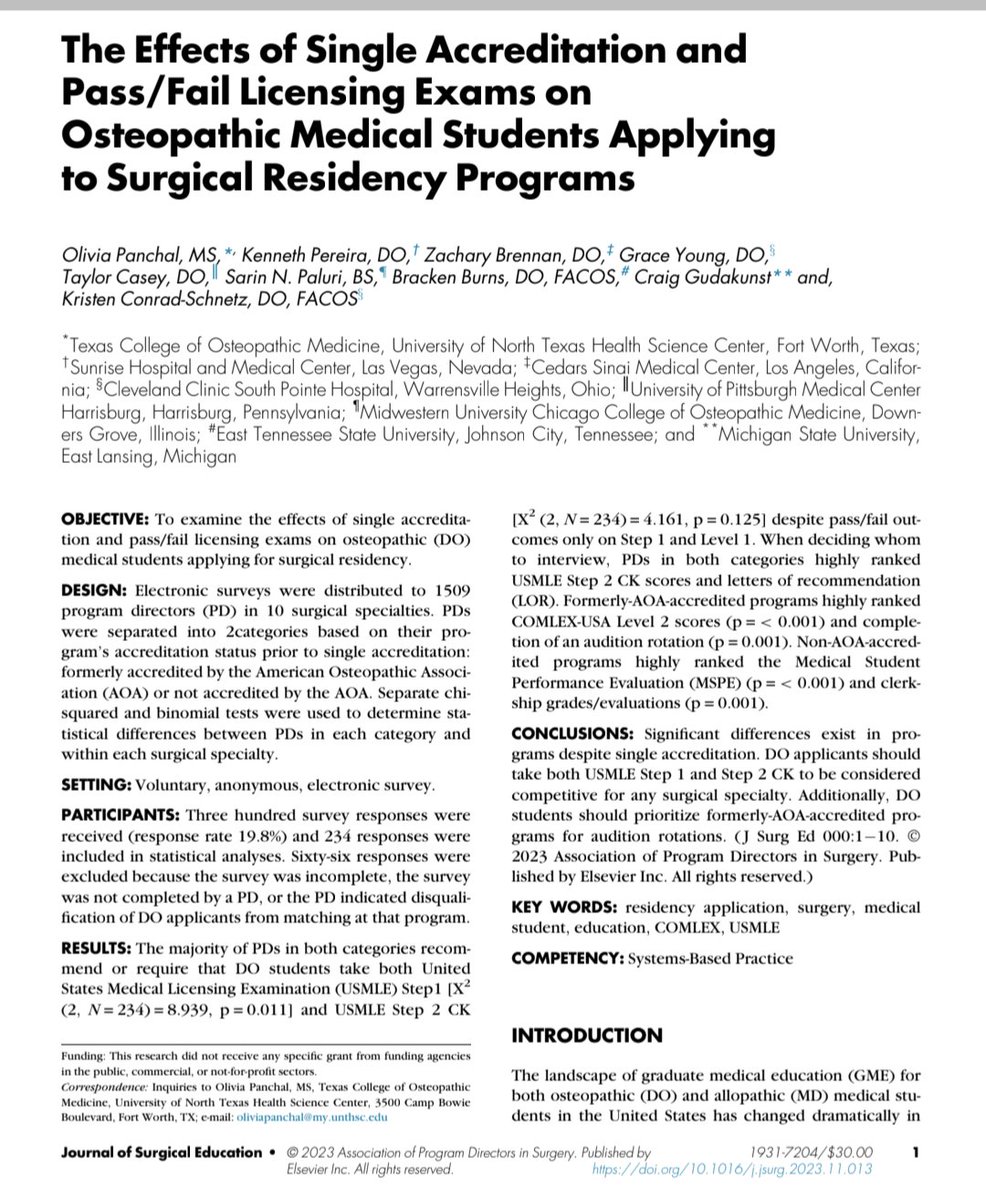 New publication for DO students considering applying to a surgical specialty! Read the full article here: sciencedirect.com/science/articl… @ACOS_MSS @ACOS_Residents @ACOSurgeons