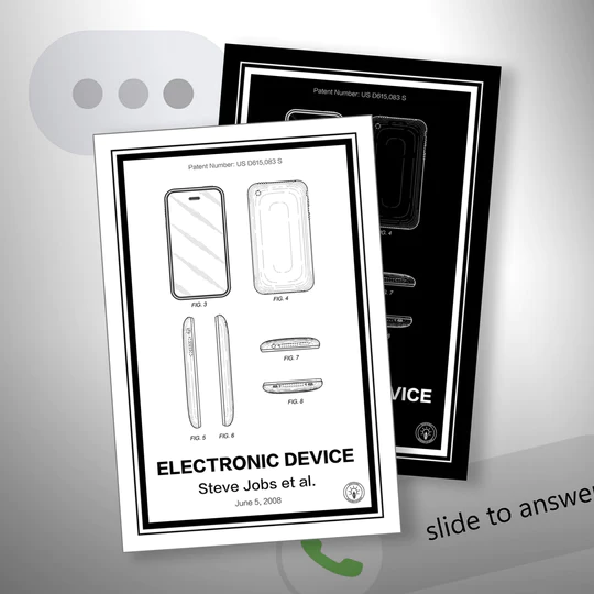 retropatents's tweet photo. Redefine your space with this captivating piece of technological history, the #iPhone #patent  print, a homage to the ingenuity of Steve Jobs &amp; team. This print immortalizes the design of a device that revolutionized communication &amp; personal technology. https://t.co/LiEAhlJZXd