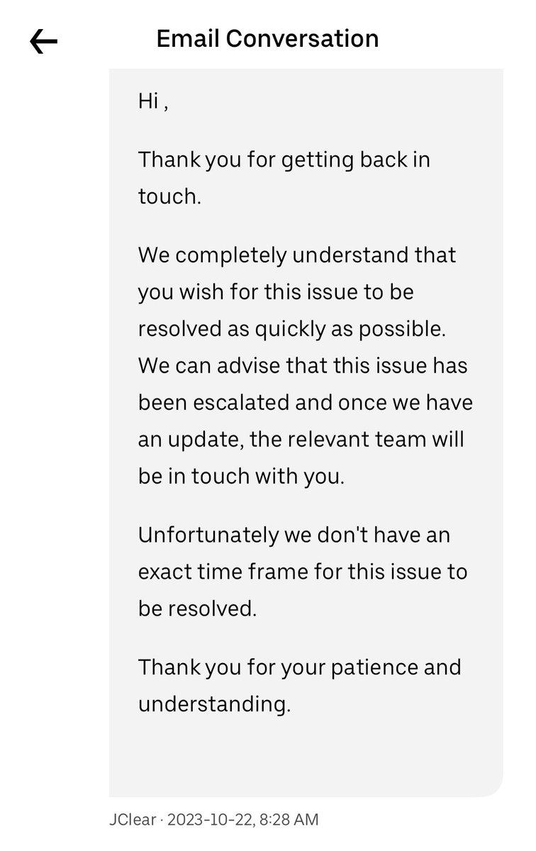 KidMilo1's tweet image. Wow @Uber @UberEats are the worst customer service ever

I raised an issue back on Oct 10th.. I’ve been chasing it up since &amp;amp; today I’ve gone to check on it &amp;amp; they have closed it down &amp;amp; haven’t even raised the complaint I requested 

The last message was below on 22/10/23