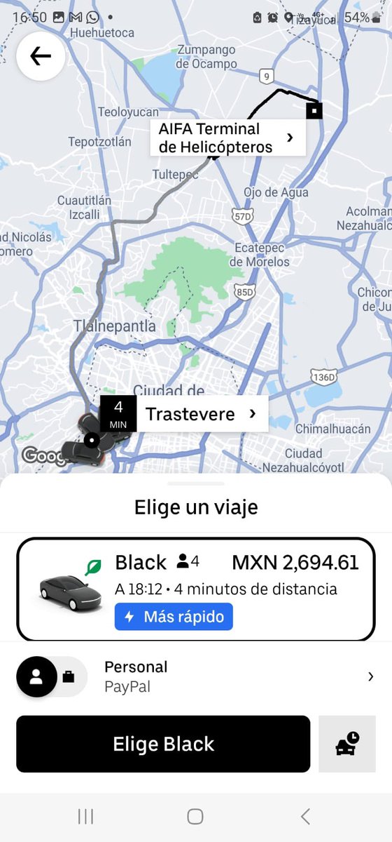 EddyWarman's tweet photo. El problema del #Aifa, no es el Aifa, es que no hay transportación barata ni suficiente.

Vean lo que vale un Uber, hoy , de las lomas al Aifa
@AIFA_aeropuer @lopezobrador_ 

#aeropuertos #transportacion #precios https://t.co/OHD6pPf8uV