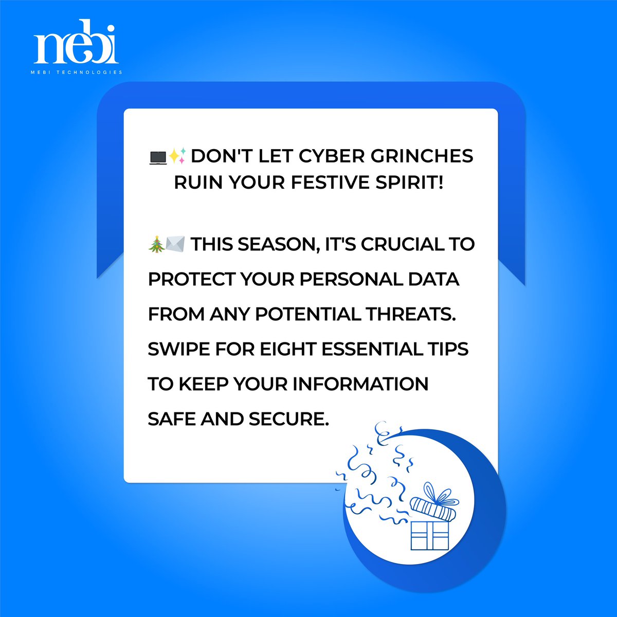 mebitech1's tweet photo. The importance of data security during the holiday season and tips to protect personal information, here you go! 
Merry Christmas in advance🎄🎅🏾 https://t.co/evPhn7VT8t