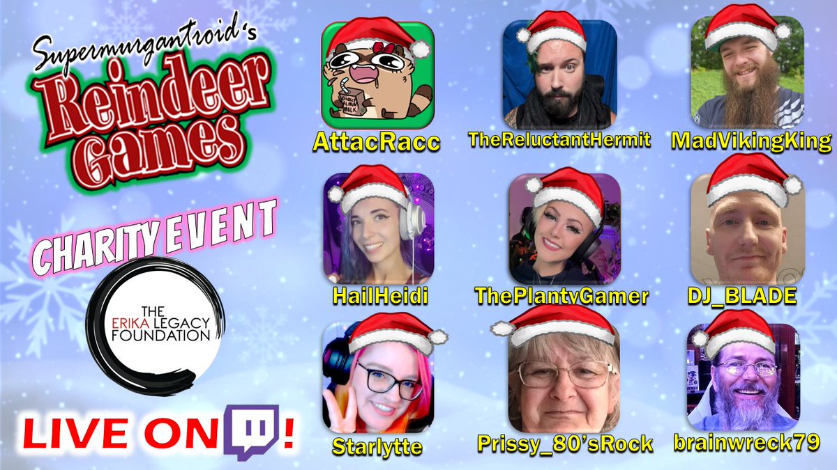 **Mental Health Charity Stream** 

⭐REINDEER GAMES ⭐ with streamer guests, giveaways and games. 

Join us!   💖LIVE NOW 💖 twitch.tv/supermurgantro… #supercrew #doitforcrew